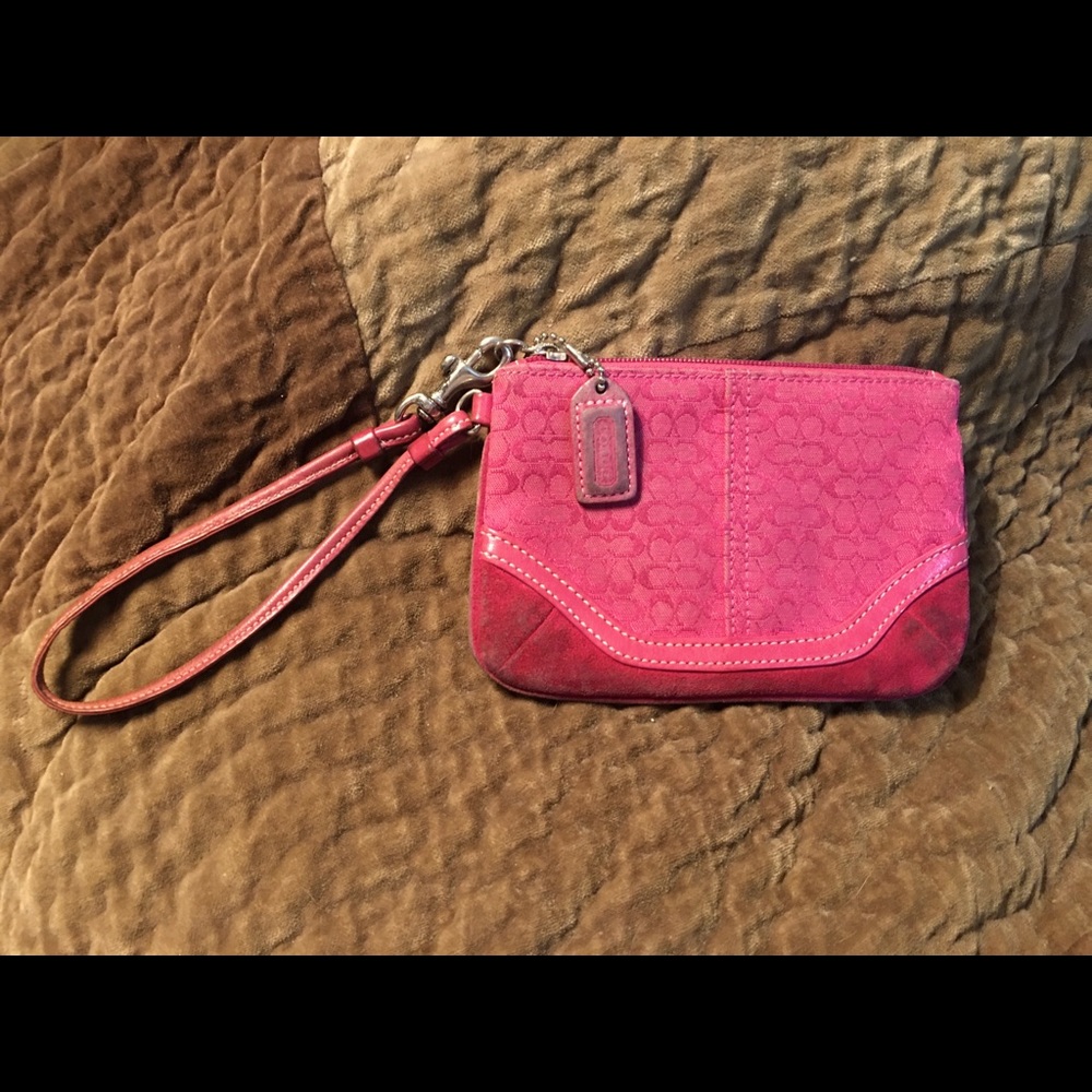 Coach Raspberry Pink Fabric and Suede Wristlet
